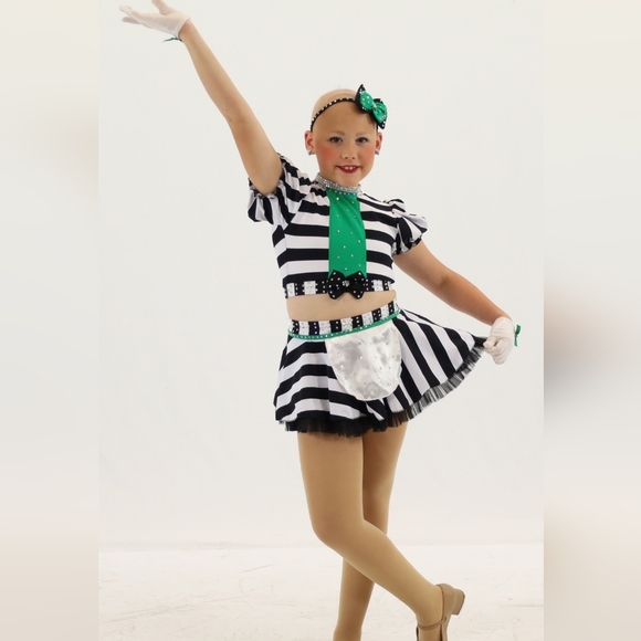 Striped Black and White Kids Dance  Costume Rhinestones Beetlejuice Waistress - Picture 16 of 16